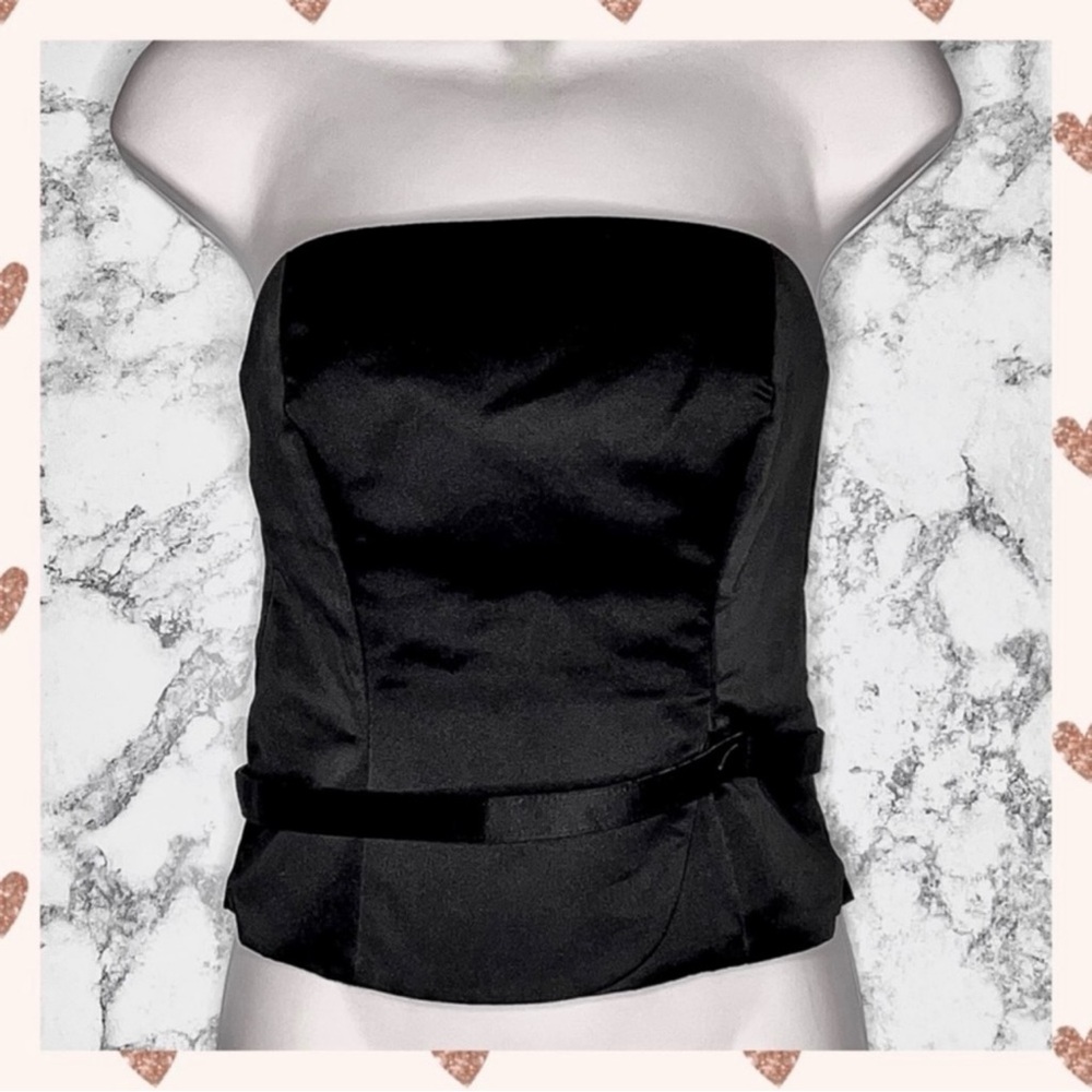 VS Moda International Y2K Black Satin Corset Top Women 4 Strapless Bustier USA